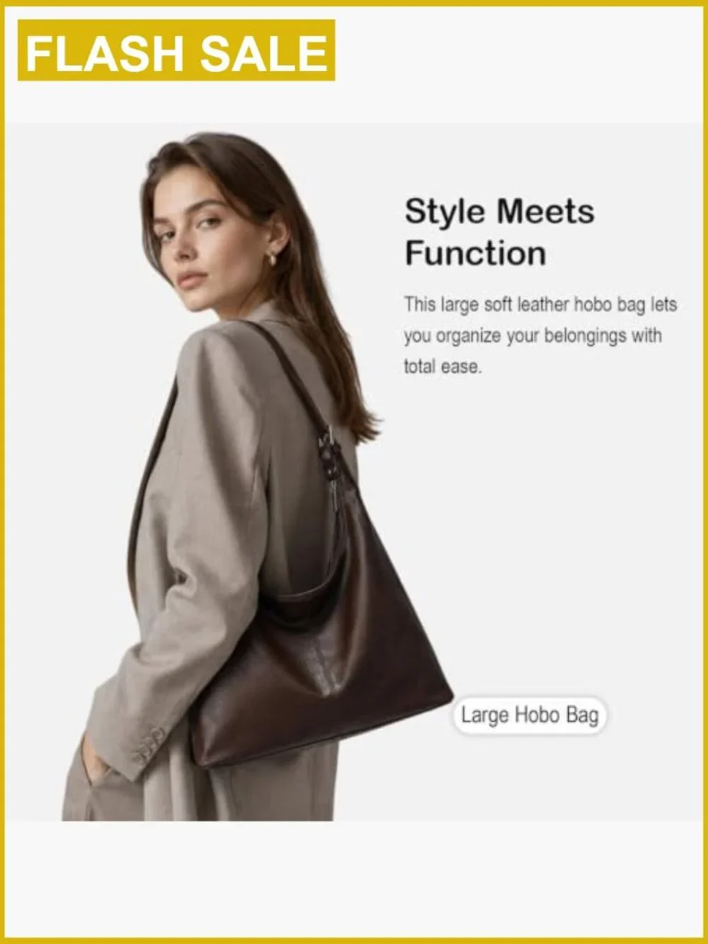 Large Slouchy Hobo Bag Vegan Leather Shoulder Purse Adjustable Strap Fits 13